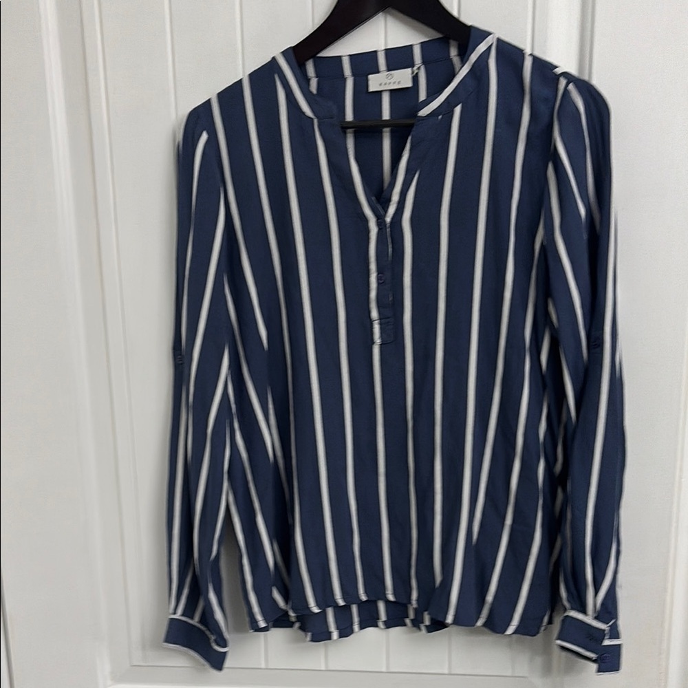 KAFFE Navy and White Striped Blouse - Picture 2 of 11